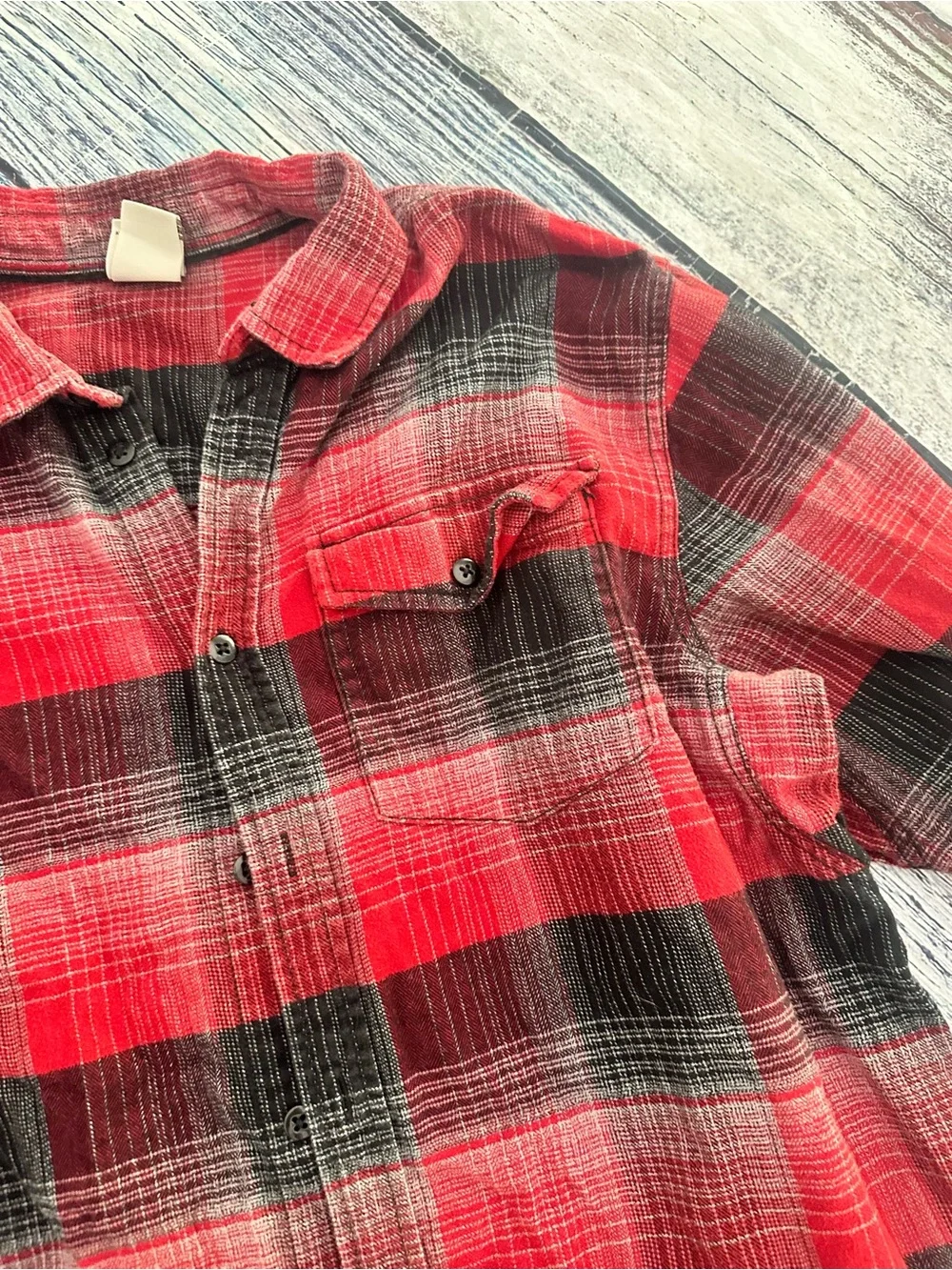 The North Face Red and Black Plaid Button-Up Cotton Shirt